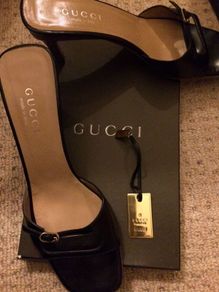 Vintage Gucci Black Leather Buckle Heel