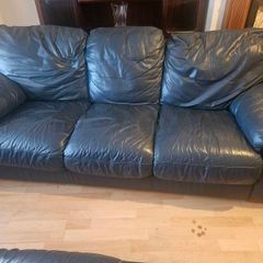 Navy leather 3 piece suite
