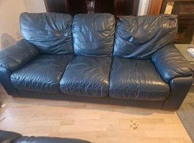 Navy leather 3 piece suite
