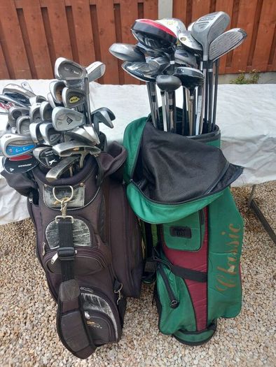 A selection of golf clubs and bags. NOT SELLING SEPARATE