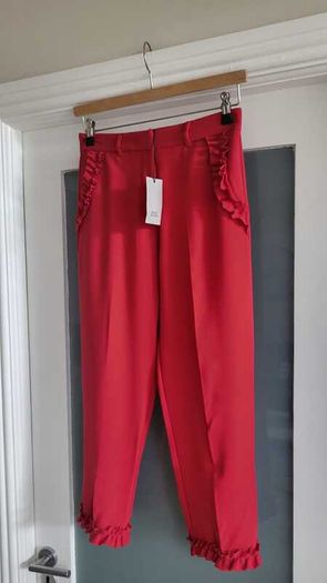 River Island red crop frill details pants Sz 8UK - Bnwt Rrp 34 Sterling