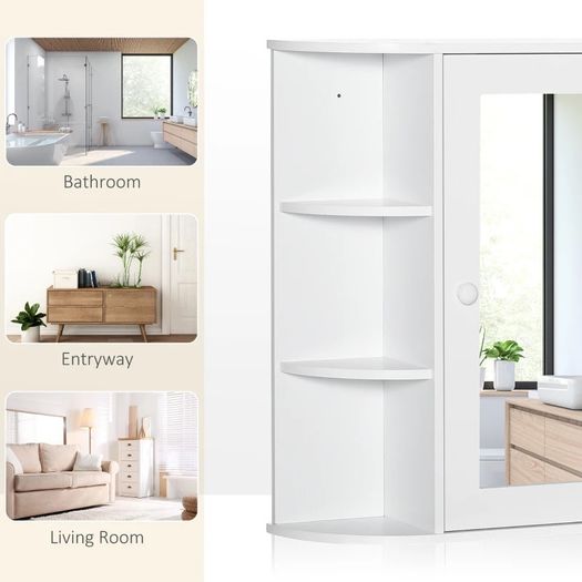 Wall Mount Mirror Cabinet Storage Bathroom Cupboard w/ Single Door and Shelves (FREE POSTAGE)
