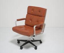 Vintage Tan Leather Swivel Office Chair Mondo by Karl-Erik Ekselius for JOC, 1960s.