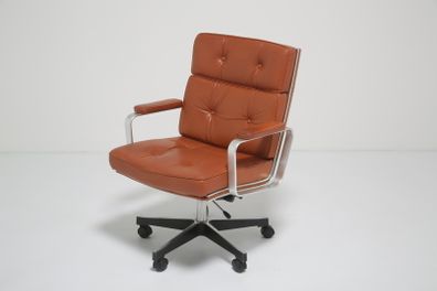Vintage Tan Leather Swivel Office Chair Mondo by Karl-Erik Ekselius for JOC, 1960s.