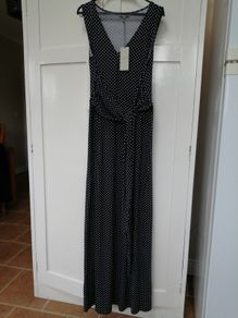 Hobbs Maxi Dress Size 10 Black & White Polka Dot new with tags