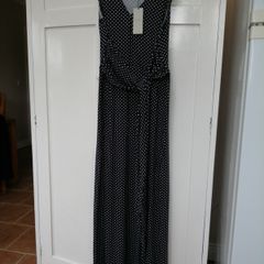 Hobbs Maxi Dress Size 10 Black & White Polka Dot new with tags