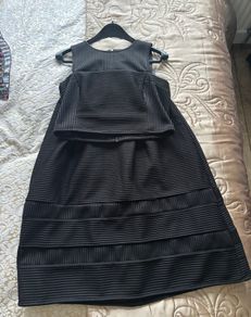Warehouse Womens Black Midi Skirt and Crop Top Set- Size 12