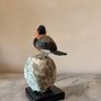 Hand-Carved Gemstone Bullfinch on Raw Amazonite Base Image 3