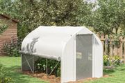 3 x 2(m) Walk-in Polytunnel Greenhouse, Zipped Roll Up Sidewalls, Mesh Door, 6 Mesh Windows, Tunnel Warm House Tent with PE Cover, Complimentary Plant Labels and Gloves, White