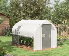 3 x 2(m) Walk-in Polytunnel Greenhouse, Zipped Roll Up Sidewalls, Mesh Door, 6 Mesh Windows, Tunnel Warm House Tent with PE Cover, Complimentary Plant Labels and Gloves, White