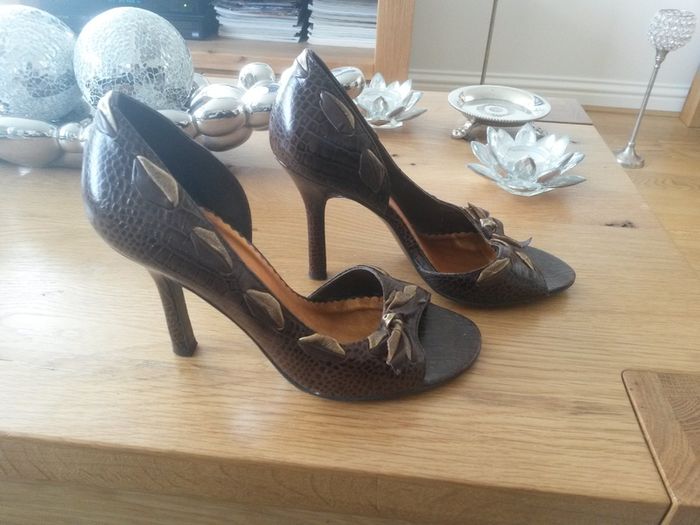 River Island chocolate brown peep toe high heels