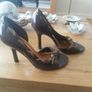 River Island chocolate brown peep toe high heels Image 2