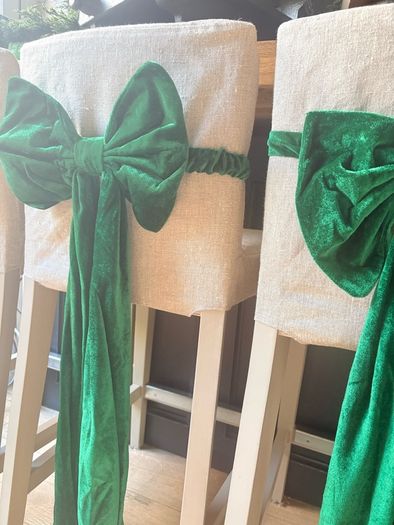 New forest green velvet oversized counter stool bow with exaggerated length