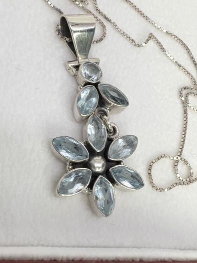 Silver Aquamarine & Sterling Silver Pendant Necklace