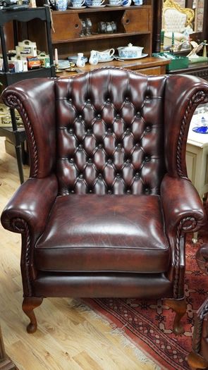 Pair of Oxblood Leather Wingback Armchairs