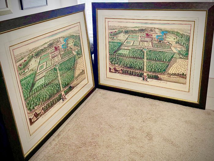 Pair of Very Large Reproduction Prints (4ft 6in x 3ft 9in) - Madingley Hall, Cambridge after Kip & Knyff (1707)