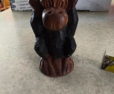 1970s Vtg. 5.5 inches Carved Wood Monkey Primitive Folk Art - Hear No Evil/MOP Eyes