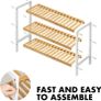 Bamboo Shoe Rack, Easy Build With 3 Shelves, Large Storage Capacity Wooden Shoe/Trainer Stand and Organiser, up to 12 Pairs, Perfect for Hallway, Bedroom, Small Spaces Brown/White (FREE POSTAGE) Image 5