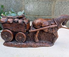 Vintage Horse & Cart Sculpture