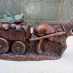 Vintage Horse & Cart Sculpture