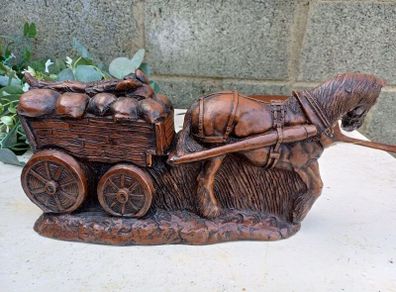 Vintage Horse & Cart Sculpture