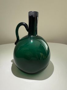 Antique Hand Blown Green Glass Onion Jug with Rough Pontil Base