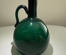 Antique Hand Blown Green Glass Onion Jug with Rough Pontil Base