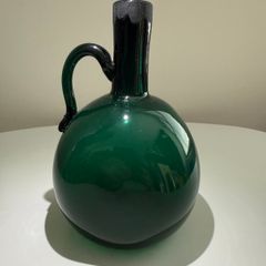 Antique Hand Blown Green Glass Onion Jug with Rough Pontil Base
