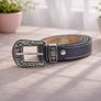 Unisex Premium Purple Genuine Leather Belt Vintage Engraved Silver Buckle Image 4