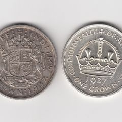 1937, Australian Crown,92.5% silver coin & 1937 G.B. Crown 50% silver coin (no. 498)