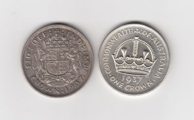1937, Australian Crown,92.5% silver coin & 1937 G.B. Crown 50% silver coin (no. 498)