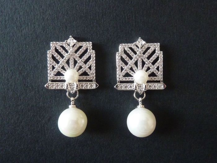 Art Deco Vintage Style Faux Pearl Silver Earrings