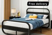 Double Size Bed Frame with Headboard,Oval-Shaped Platform Bed with Under-Bed