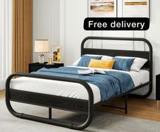 Double Size Bed Frame with Headboard,Oval-Shaped Platform Bed with Under-Bed