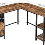L-shaped computer desk vintage brown-black desk, L-shaped computer desk, office table with cabinet and hanging registry, 2 shelves, home office, space- Image 4