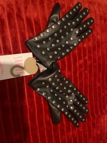 Faux leather studded gloves