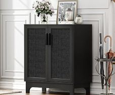 Sideboards for Living Room Black Kitchen Storage Cupboard Accent Cabinet with Adjustable Shelves, Magnetic Closure, Anti-tip