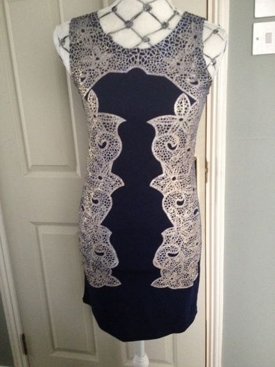 BNWT... Navy Dress with Flower Print/shimmer Embedded (Size 10)