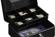 NEW SALE | Money Box with Key - 6 inch Money Tin with Lock - Small Lockable Cash Box with Coin Tray for Petty Cash Coins Notes - Locking Metal Safe Box with 2 Keys - Black Matt