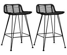 Bar Chairs 2 pcs Black Rattan