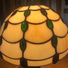 tiffany style cream and green stained glass ceiling lightshades - set of two