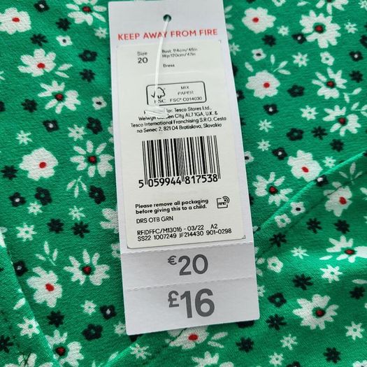 F&F green floral dress, Size 20, BNWT