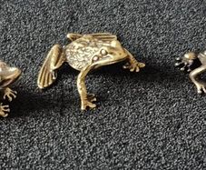 3 brass frogs,. Solid brass.