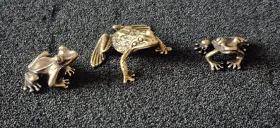 3 brass frogs,. Solid brass.