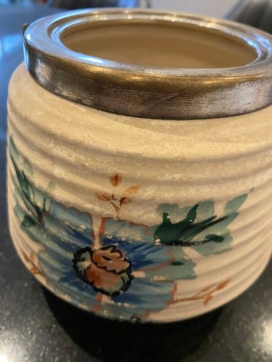 Bramley vintage ribbed biscuit barrel with  silver plated lid .