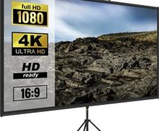 Tripod Projector Screen with Stand 100inch 16:9 4K HD Projection Screen Stand Wrinkle-Free Height Adjustable Portable Screen for Projector Indoor