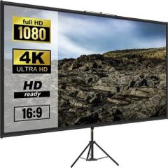 Tripod Projector Screen with Stand 100inch 16:9 4K HD Projection Screen Stand Wrinkle-Free Height Adjustable Portable Screen for Projector Indoor