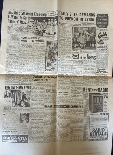Original Daily Herald Newspaper- 1940 Wartime Edition