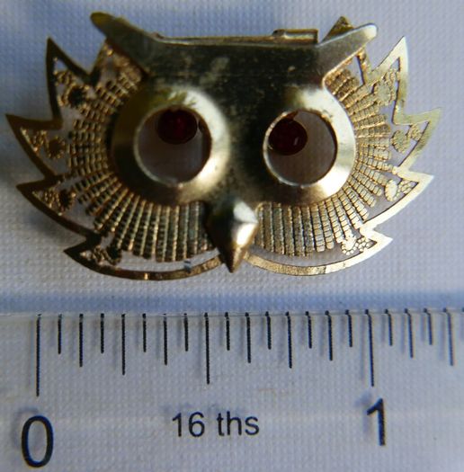 Vintage Owl with Glass Eyes, Pendant or Brooch