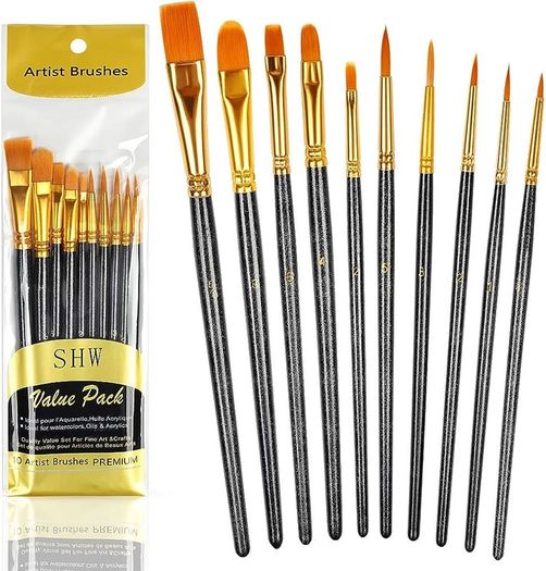 10PCS Paint Brushes Set Nylon Hair Brush for Acrylic Painting Oil Painting Watercolor Painting Gouache Painting Face Painting